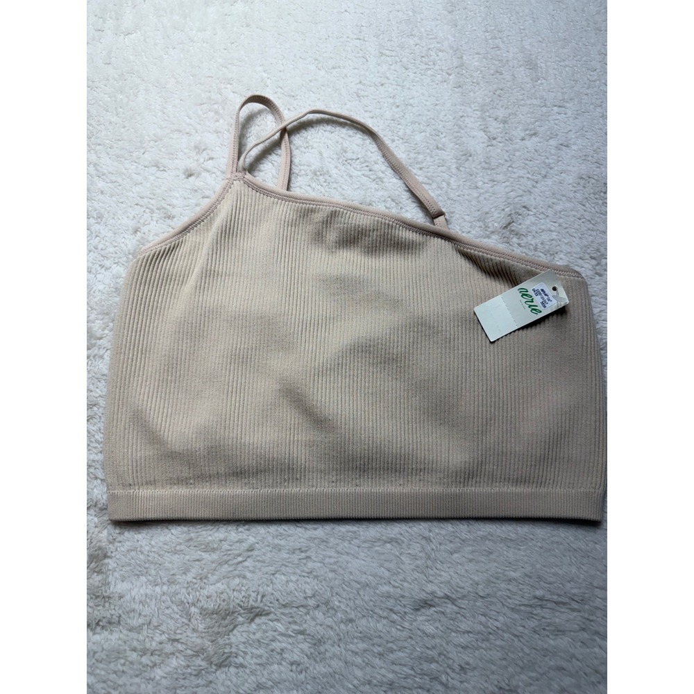 Aerie One Shoulder Ribbed Seamless Bralette Crop Top Beige Tan NWT Large